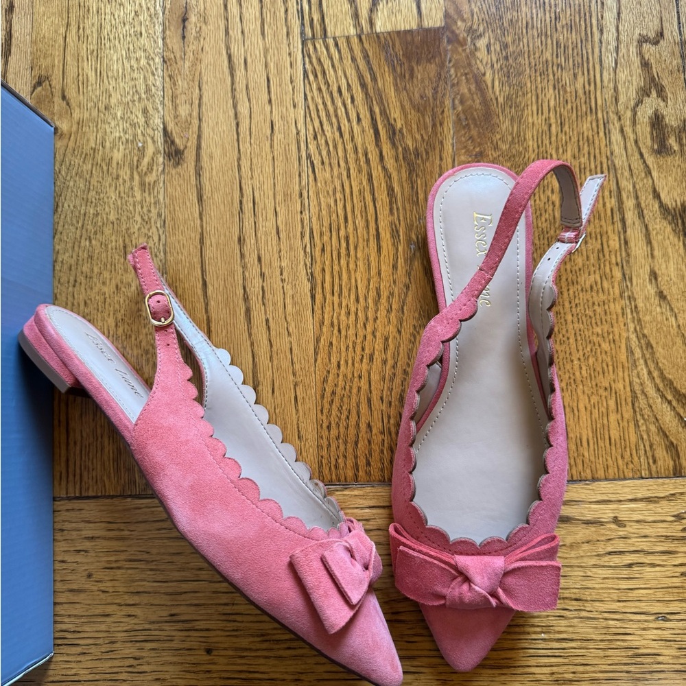 Essex Lane Pink Suede Slingback Flats with Bow